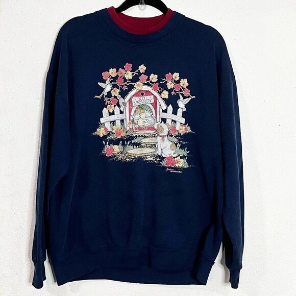 Vintage 90s B Hamer Morning Sun Cats and Dog House No‎ Vacancy Blue Sweatshirt - Picture 1 of 10
